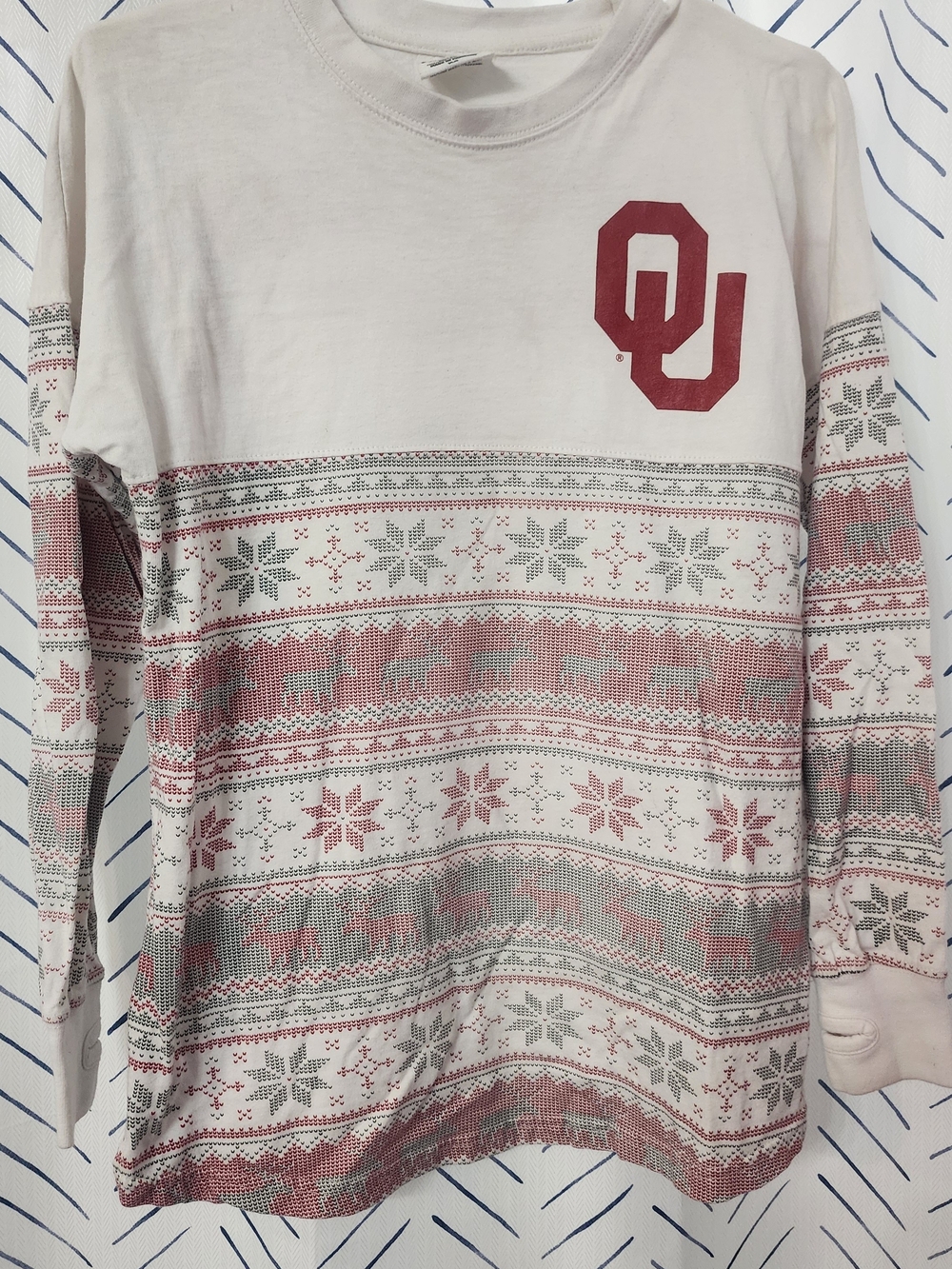 Pressbox Cream and Red OU Fair Isle Crewneck Sweater